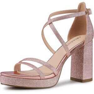 Women's Pink-GlitterSandal Stylish Comfortable Chunky Blocked Strappy Heel Shoe